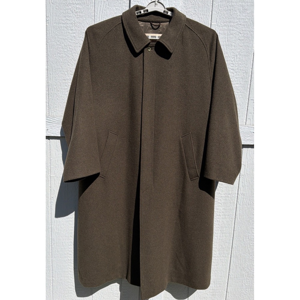 Paul Stuart Italy Moessmer Rain Loden Olive Green Flannel Balmacann Top Coat 44